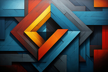 Geometric shapes abstract art, wall background. Vibrant colors, precise compositions