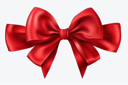 Red ribbon and bow isolated on white background.