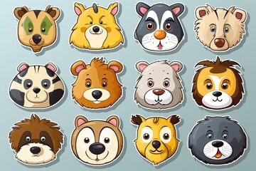Fototapeta premium Animal stickers in cartoon style.