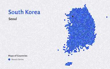 Fototapeta premium South Korea Map with a capital of Seoul Shown in a Mosaic Pattern 