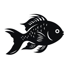 Fototapeta premium Simple fish black silhouette, isolated on white background.