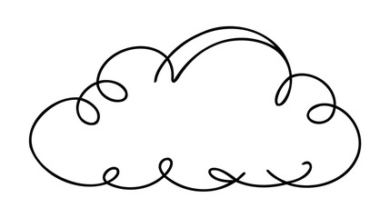 Continuous one line drawing. Cloud on white background. Vector illustration. - obrazy, fototapety, plakaty