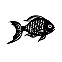 Simple fish black silhouette, isolated on white background.