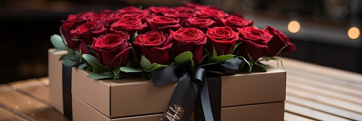 Valentines Day Red Roses Delivery - Send Romantic Floral Gift to Your Loved One - obrazy, fototapety, plakaty