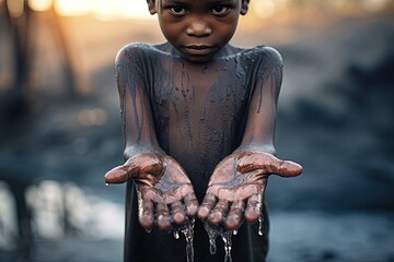 Water pouring in African child's hands.