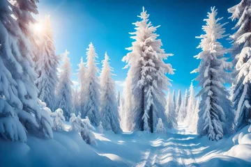 Wandcirkels plexiglas winter landscape with trees © Jahaan Skindar arts