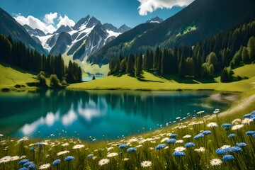 alpine lake in the mountains - obrazy, fototapety, plakaty