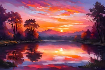 Zelfklevend Fotobehang sunset over the river © Jahaan Skindar arts