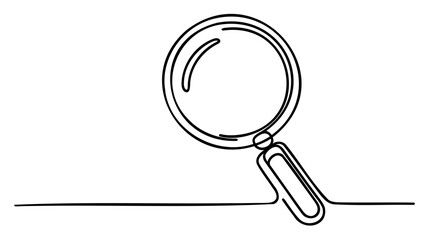 One continuous line illustration of magnifying glass. Continuous line drawing of magnifying glass lens. Vector illustration