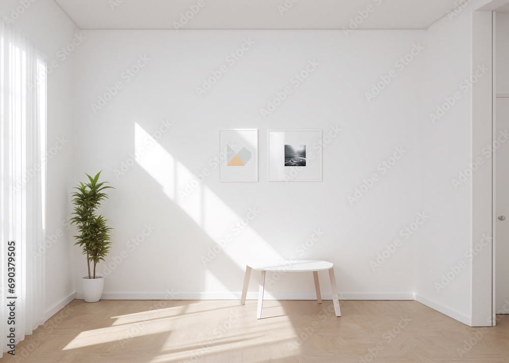 Wall mural a minimalist with clean lines, bright room, pastel colors, this modern indoor space.