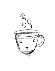 Hand Drawn Cute Coffee Cup Character Vector Illustration Art
