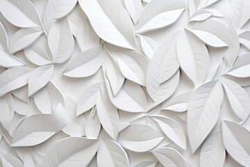 White floral leaves, 3d wall texture.