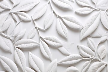 White floral leaves, 3d wall texture.