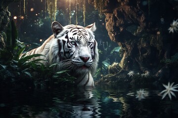 White tiger in  the jungle.