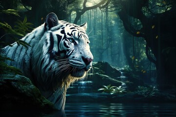 White tiger in  the jungle.