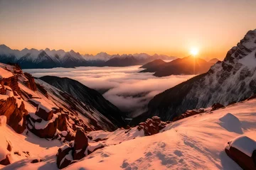 Zelfklevend Fotobehang sunrise in the mountains © Jahaan Skindar arts