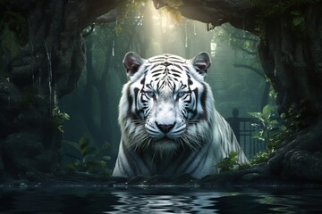 White tiger in  the jungle.