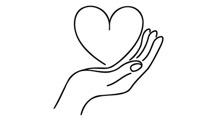 Continuous one line drawing hand holding heart. Charity donation linear concept. Vector isolated on white