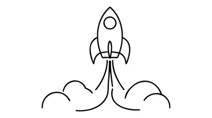 One continuous line drawing of simple retro spacecraft flying up to the outer space nebula.