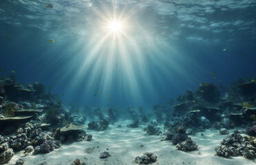 Naklejka na ściany i meble underwater scene with reef and fishes