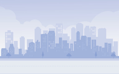 Monochrome urban landscape with street, Light gray cityscape background.