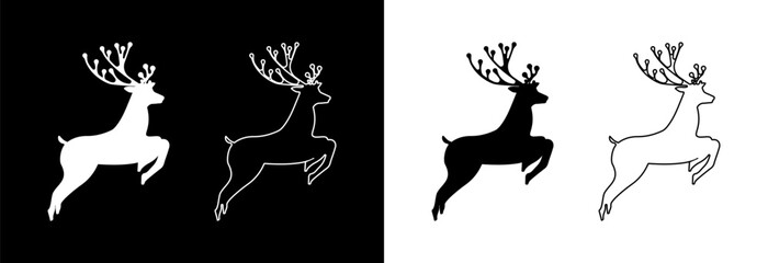 Deer jumping on a black and white background.