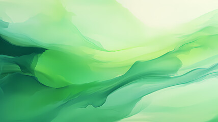 green abstract art with watercolor paint brush strokes, whisps and waves and calm background design, background, wallpaper, header, website, design resource - obrazy, fototapety, plakaty