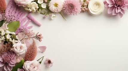 Obraz na płótnie Canvas Pink floral flat lay background 