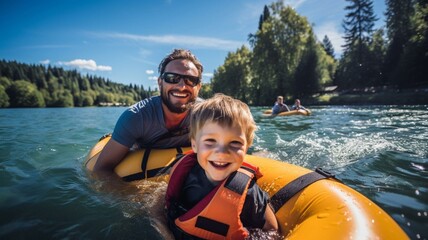 Fototapeta premium parent and child on boat