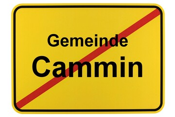 Illustration eines Ortsschildes der Gemeinde Cammin in Mecklenburg-Vorpommern - obrazy, fototapety, plakaty