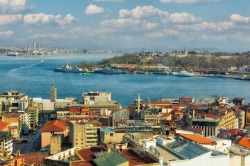 Naklejka na ściany i meble View of Istanbul and the Bosphorus from above on a sunny day.