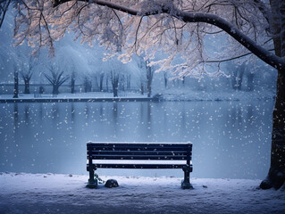 bench in the snow