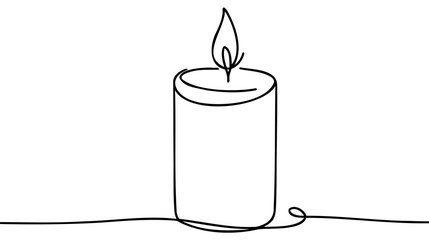 Continuous one line drawing candle burning flame.