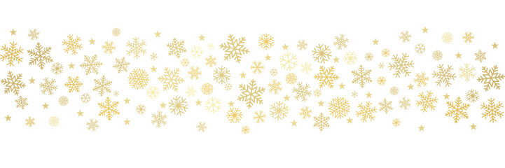 Christmas snowflakes background. Winter gold snow falling minimal decoration, greeting card. Noel subtle backdrop. Vector illustration