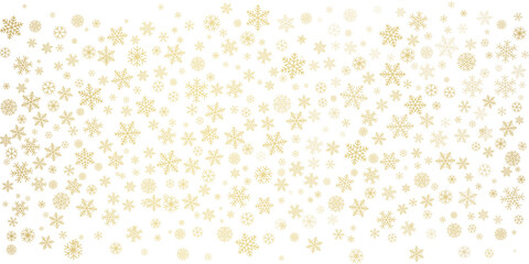 Christmas snowflakes background. Winter gold snow falling minimal decoration, greeting card. Noel subtle backdrop. Vector illustration