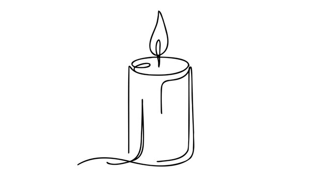 Continuous one line drawing candle burning flame.