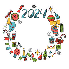 Christmas illustration, vector background. Frame made of festive elements