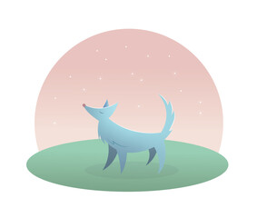 Stylized blue dog in twilight