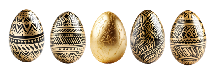 Assorted Easter eggs with golden details, ideal for festive springtime decor