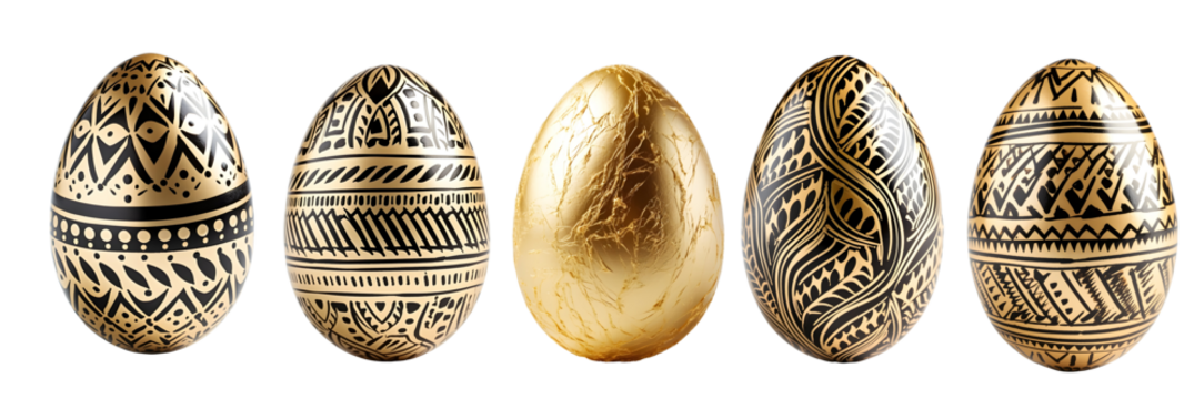 Assorted Easter eggs with golden details, ideal for festive springtime decor