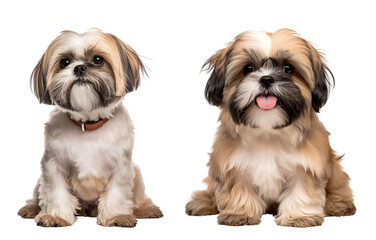 Set of Cute Shih Tzu Dogs: Adorable Puppies and Serene Adult Companions in Focus, Isolated on Transparent Background, PNG