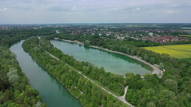 Lake Kusee and the Lech river in Augsburg.