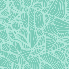 Fototapeta na wymiar Seashells inspired pattern in light turquoise blue. Vector seamless pattern design for textile, fashion, paper, packaging, wrapping and branding