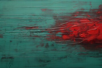 a red painting made of acrylic on a green wall panel