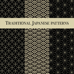 SETof 3 traditional geometric japanese repeat patterns.  Vector seamless pattern design for textile, fashion, paper, packaging and branding. 