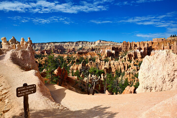 Hiking among the hoodoohs in the Queens Garden Trail. Bryce Canyon National Park. Utah USA
