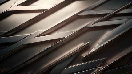 Background with extruded sharp edges. Strict design. Interior design in Loft style. Bronze texture. Volumetric shapes, straight intersecting lines. Delicate and dark tones. Futuristic wall. - obrazy, fototapety, plakaty