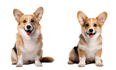 Set of Cute Welsh Corgi Dogs: Playful Puppies and Serene Adult Canines, Isolated on Transparent Background, PNG