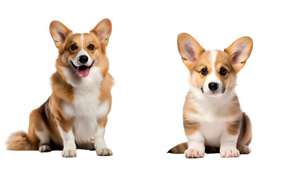 Set of Cute Welsh Corgi Dogs: Charming Puppies and Content Adult Canines, Isolated on Transparent Background, PNG