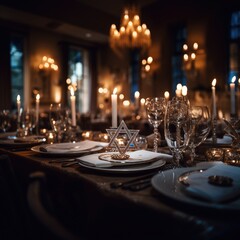 close-up of the Star of David symbolizing unity on a hanukkah festive dining table, capturing the harmony and togetherness of a celebratory meal
